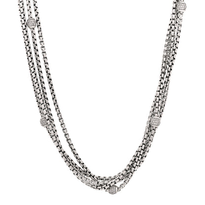 David Yurman Sterling Silver 18K Yellow Gold Diamond Box Chain Four Strand Necklace 1 of 5