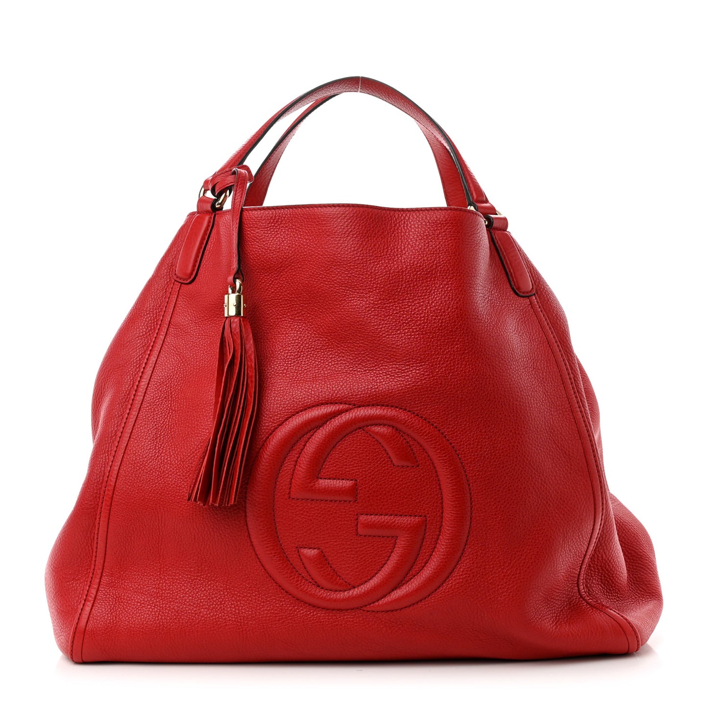 Pebbled Calfskin Large Soho Shoulder Bag Red