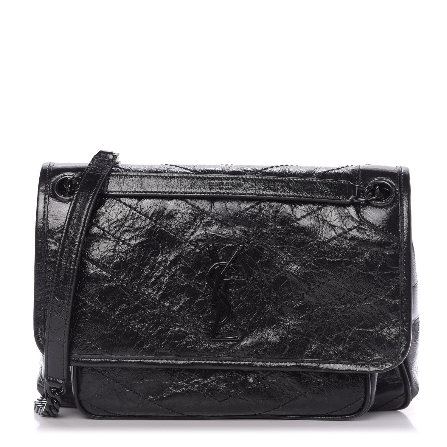 Saint Laurent Crinkled Calfskin Matelasse Monogram Medium Niki Chain Satchel Black 1 of 10