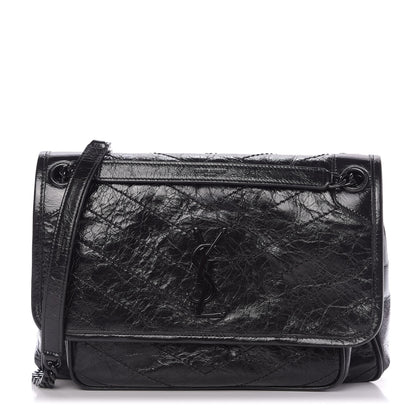 Saint Laurent Crinkled Calfskin Matelasse Monogram Medium Niki Chain Satchel Black 1 of 10