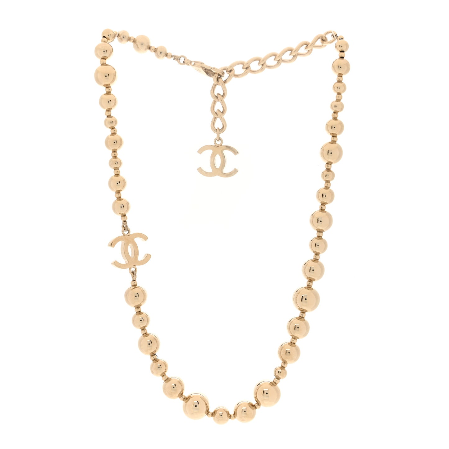 Metal Bead CC Necklace Gold