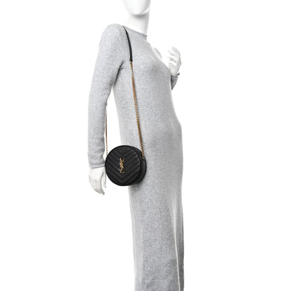 Saint Laurent Grain De Poudre Matelasse Chevron Quilted Round Vinyle Camera Bag Black 2 of 9