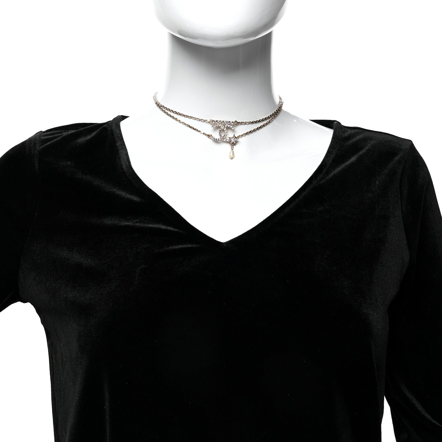 Pearl Crystal CC Star Choker Necklace Gold