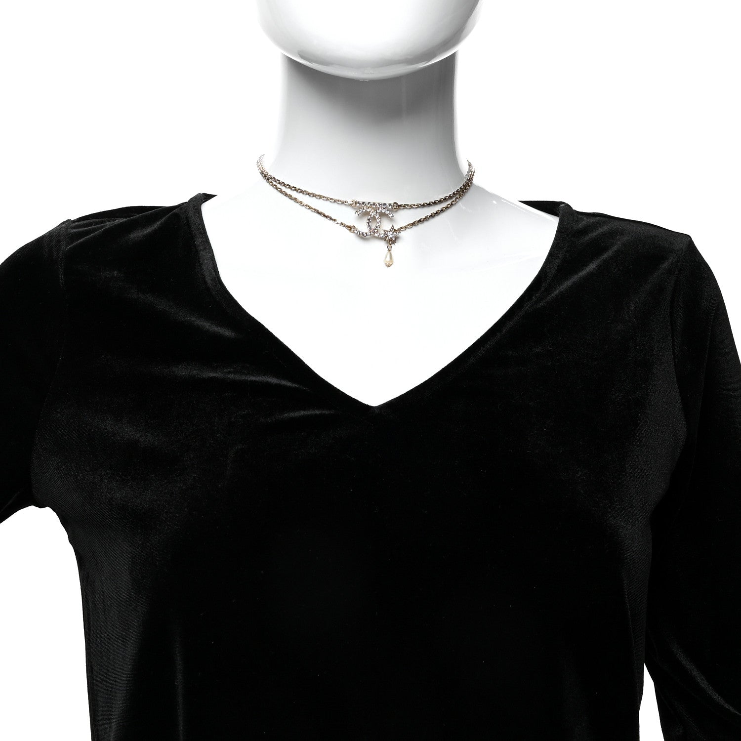 Chanel Pearl Crystal CC Star Choker Necklace Gold 2 of 5