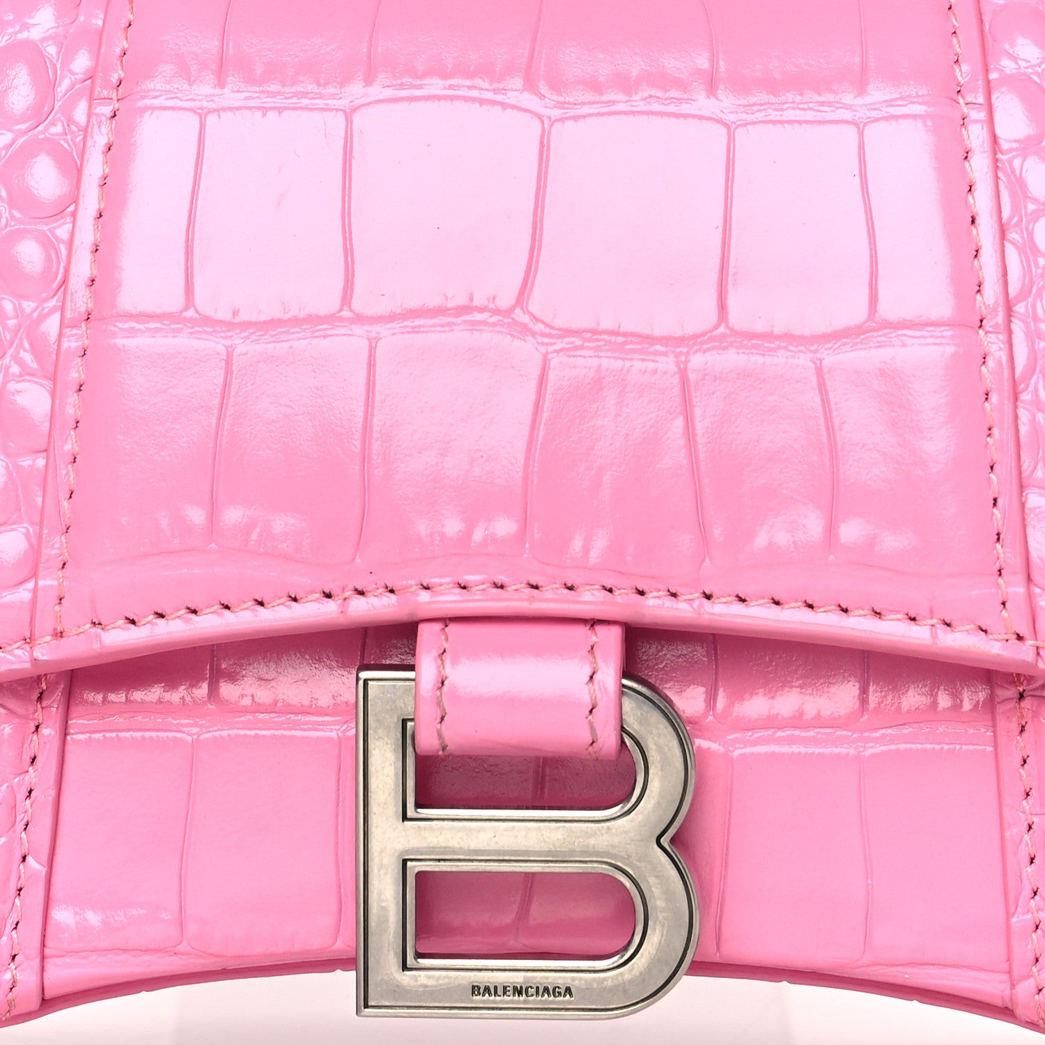 Balenciaga Shiny Calfskin Crocodile Embossed Hourglass Top Handle Bag XS Baby Pink 9 of 11