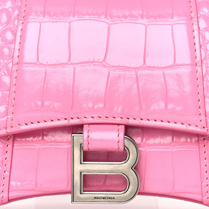 Balenciaga Shiny Calfskin Crocodile Embossed Hourglass Top Handle Bag XS Baby Pink 9 of 11