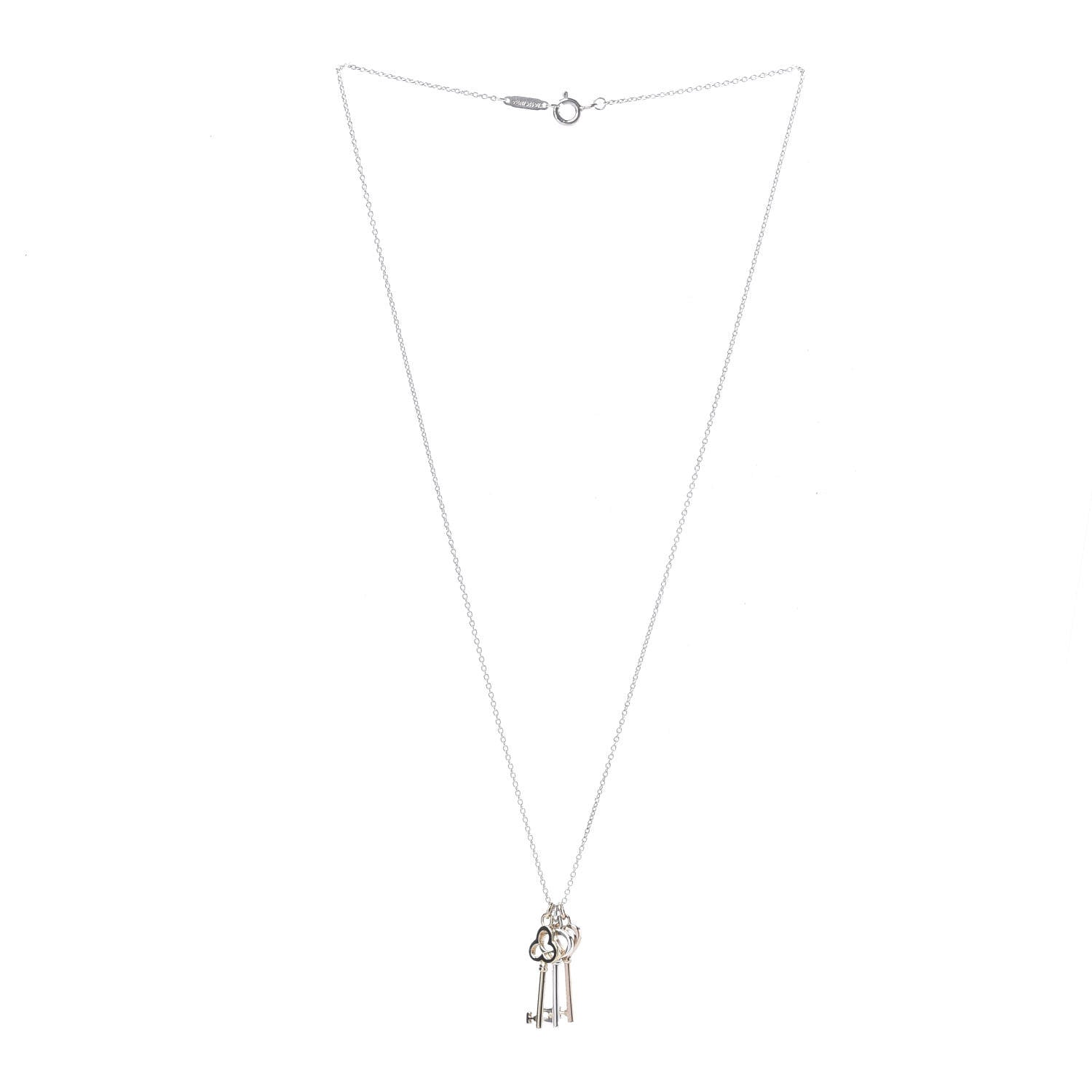 Tiffany Sterling Silver 18K Yellow Rose Gold Triple Key Pendant Necklace 3 of 6