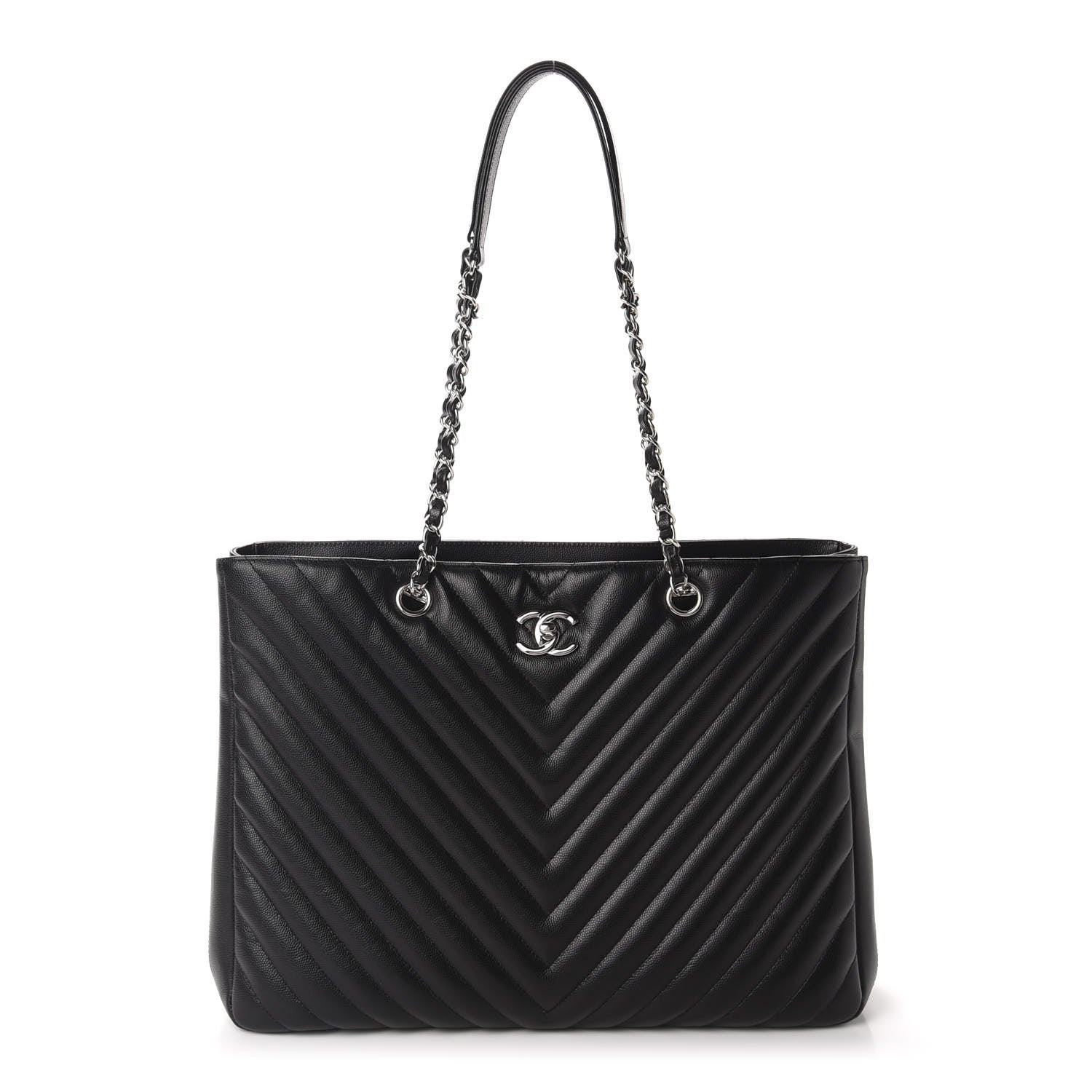 Chanel Caviar Chevron Quilted Large Shopping Tote Black 1 of 10