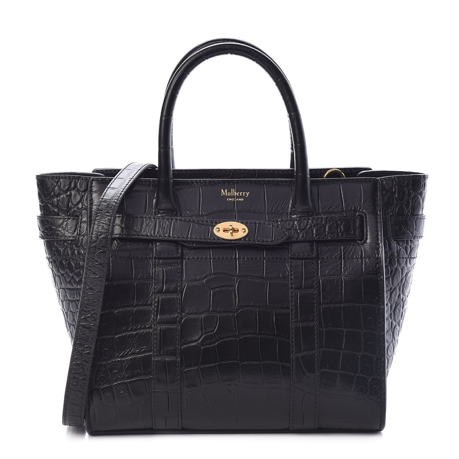 Mulberry Crocodile Embossed Mini Zipped Bayswater Black 1 of 10
