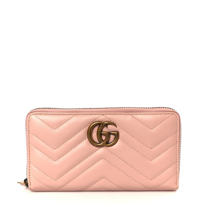 Gucci Calfskin Matelasse GG Marmont Zip Around Wallet Perfect Pink 1 of 9