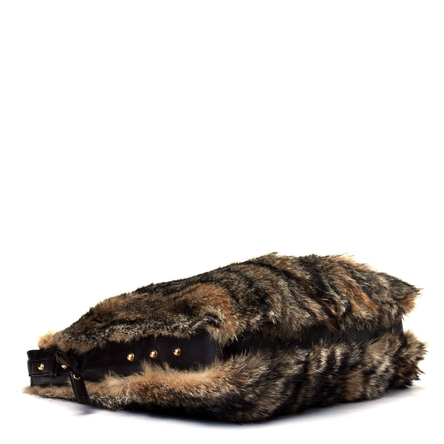 Raccoon Fur Large Horsebit Chain Hobo Brown