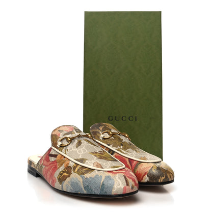 Gucci GG Supreme Monogram Malaga Kid Water Flora Womens Princetown Slippers 39 Beige White Multicolor Mystic White 9 of 9