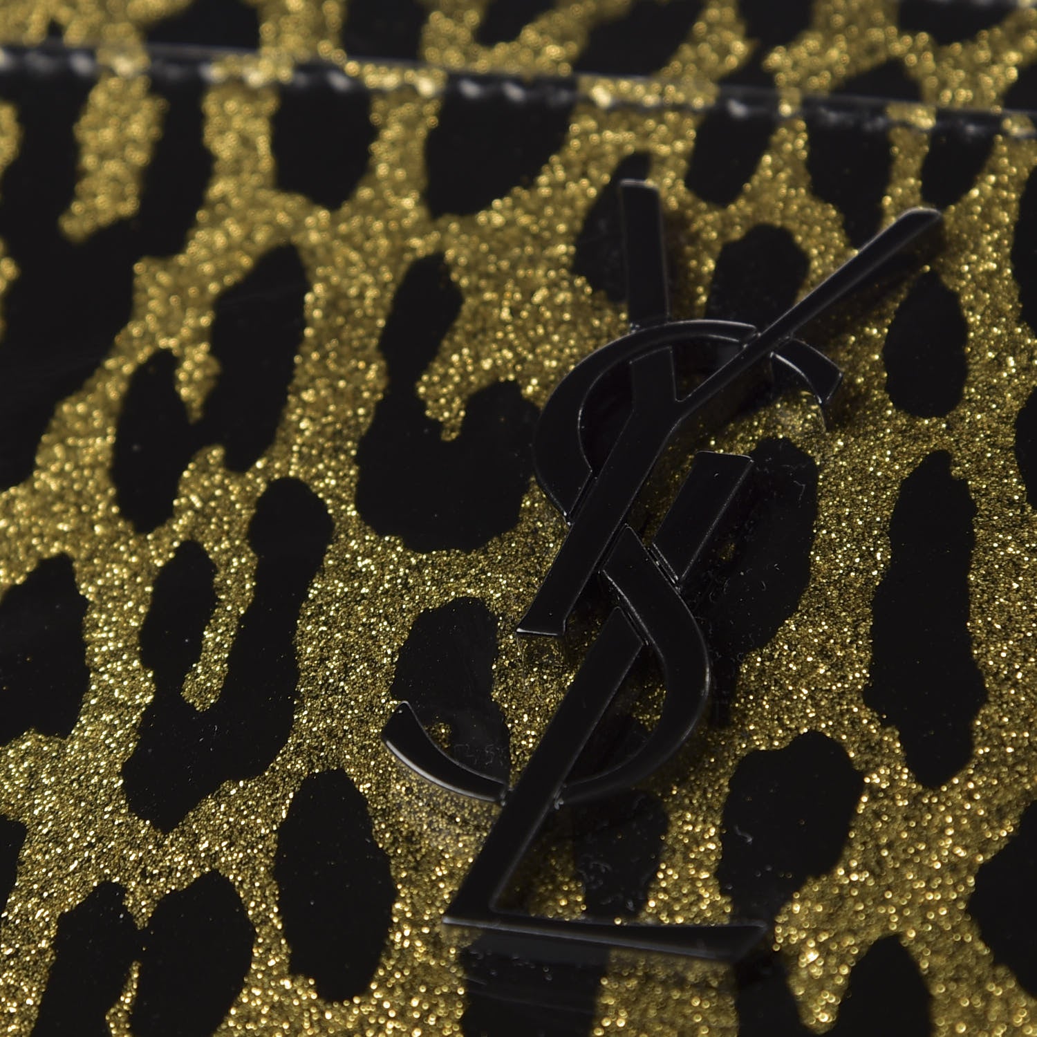 Saint Laurent Patent Glitter Leopard Monogram Zip Pouch Gold Black 11 of 13