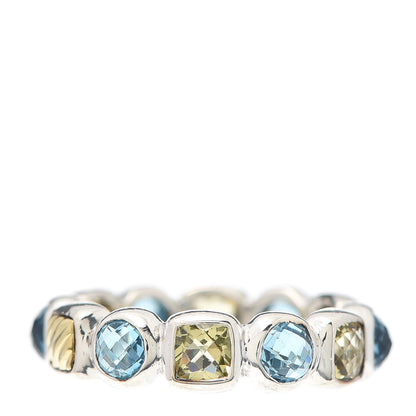 David Yurman Sterling Silver 18K Yellow Gold Blue Topaz Citrine Chiclet Ring 54 7 1 of 4