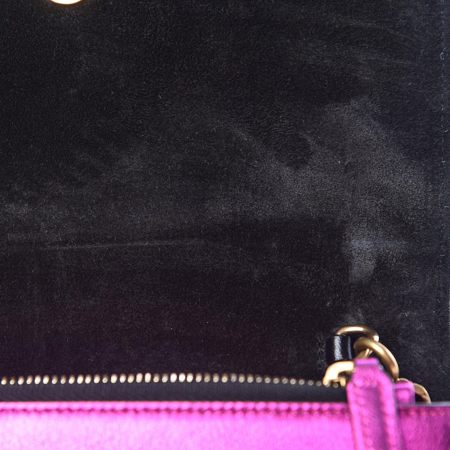 Metallic Calfskin Classic Monogram Kate Tassel Chain Wallet Fuchsia