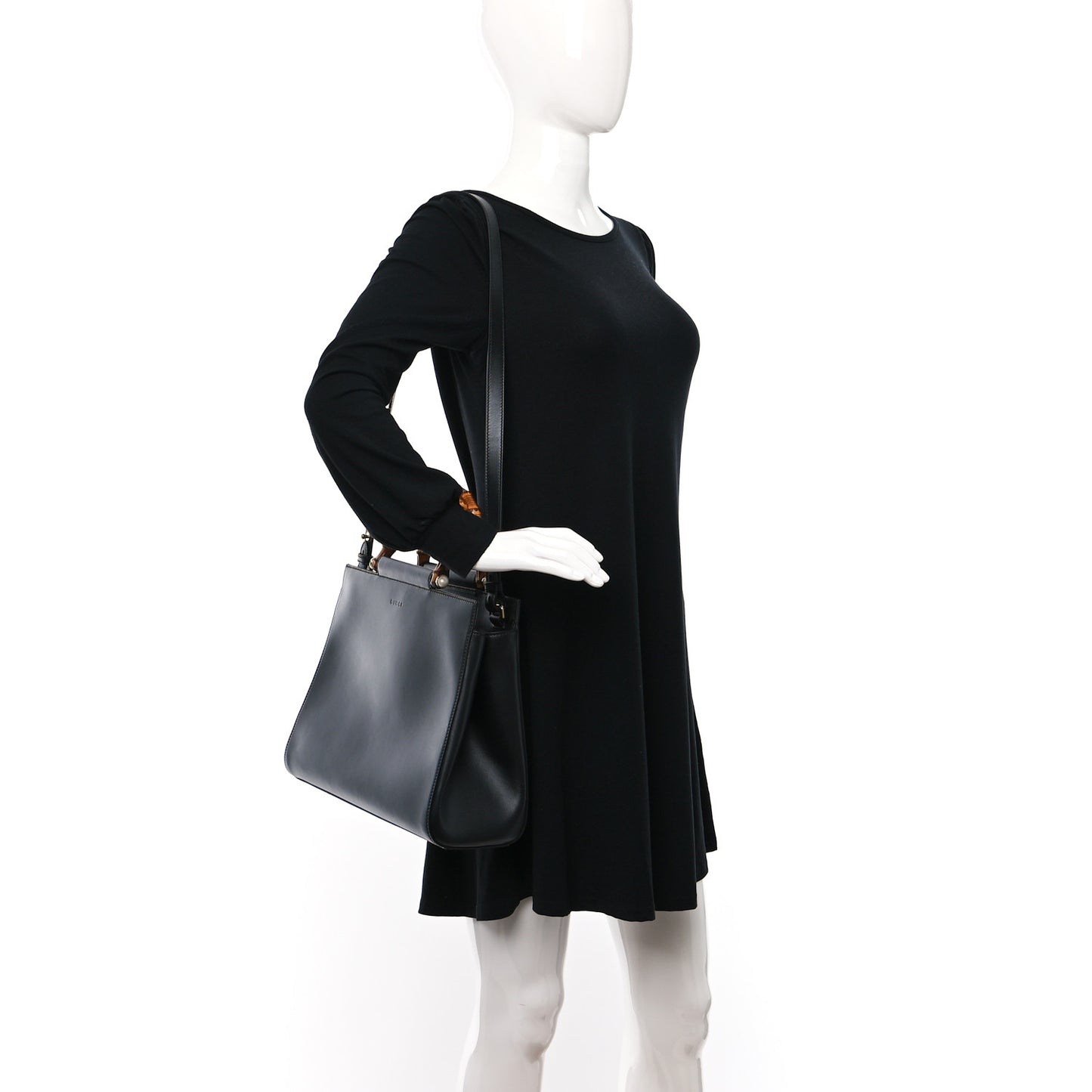 Nappa Bamboo Medium Nymphaea Top Handle Bag Black