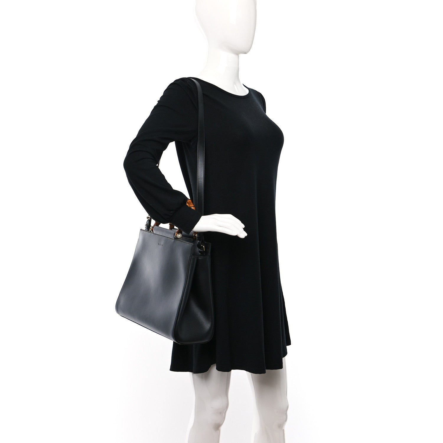Gucci Nappa Bamboo Medium Nymphaea Top Handle Bag Black 2 of 9