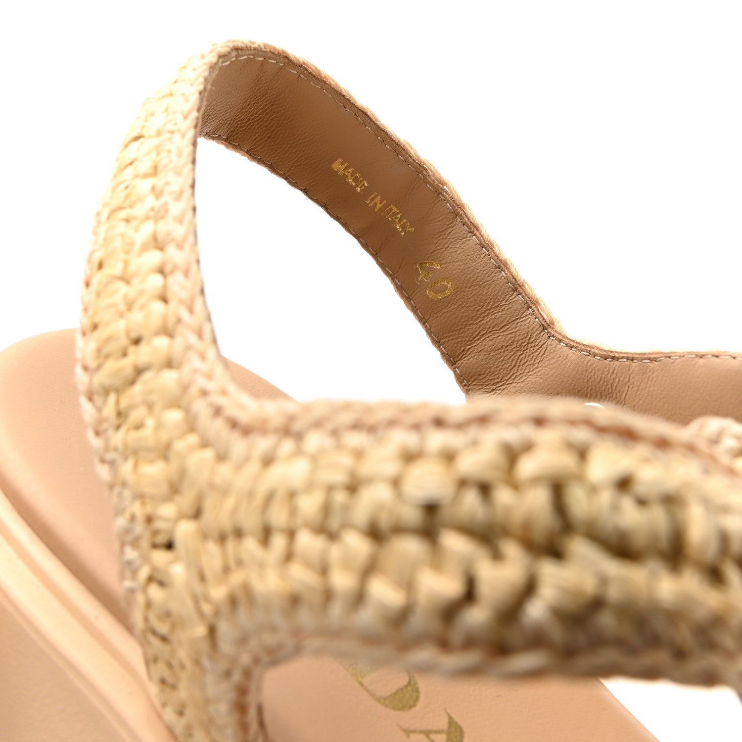 Prada Yarn Raffia Effect Metal Triangle Logo Crochet Monolith 55mm Cage Sandals 40 Naturale 7 of 7