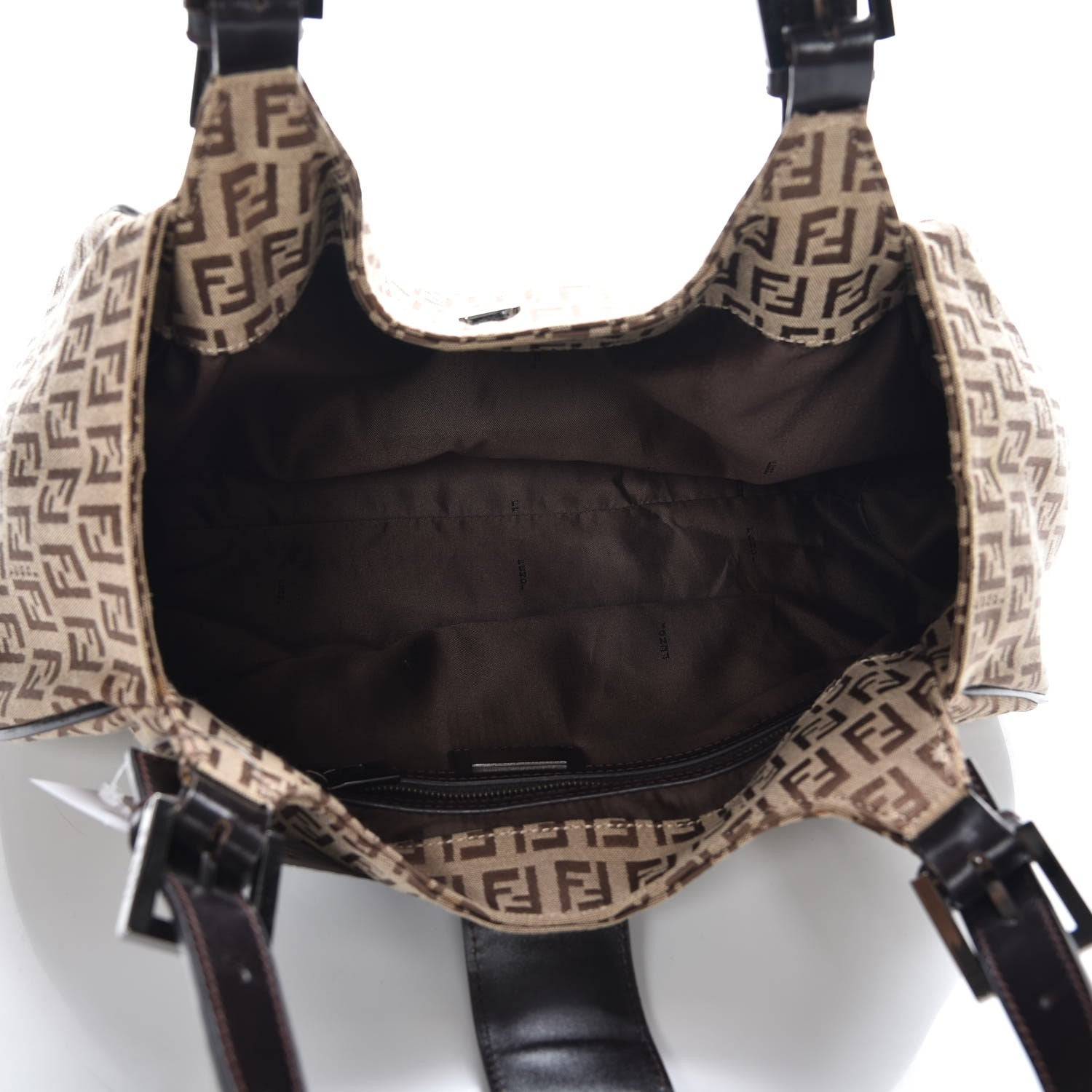 Fendi Zucchino Cuoio Shoulder Bag Mogano Panna Testa di Moro 5 of 11