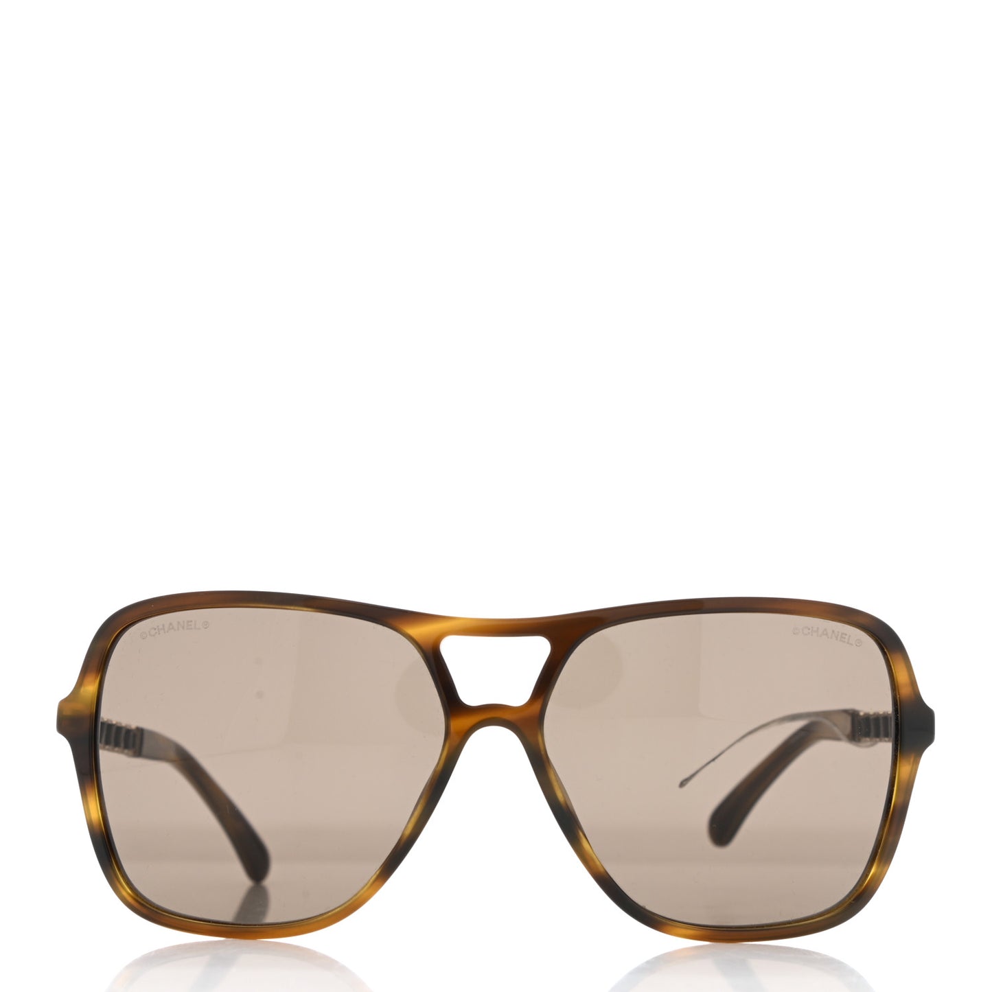 Metal Calfskin CC Chain Pilot Sunglasses 5439-Q Green Tortoise