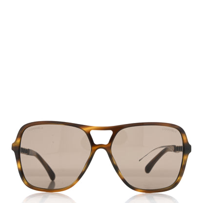 Chanel Metal Calfskin CC Chain Pilot Sunglasses 5439-Q Green Tortoise 2 of 8