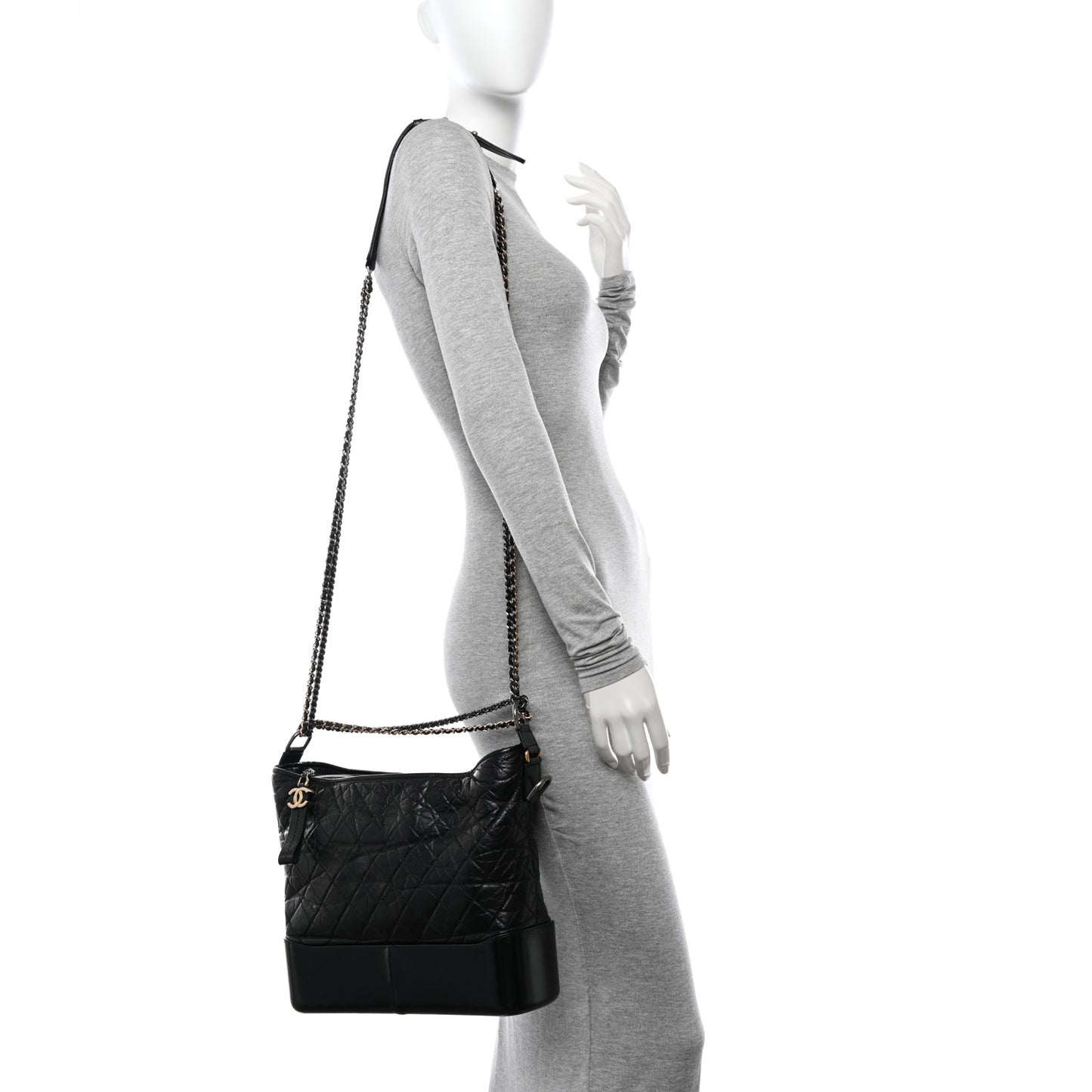 Aged Calfskin Quilted Large Gabrielle Hobo Black