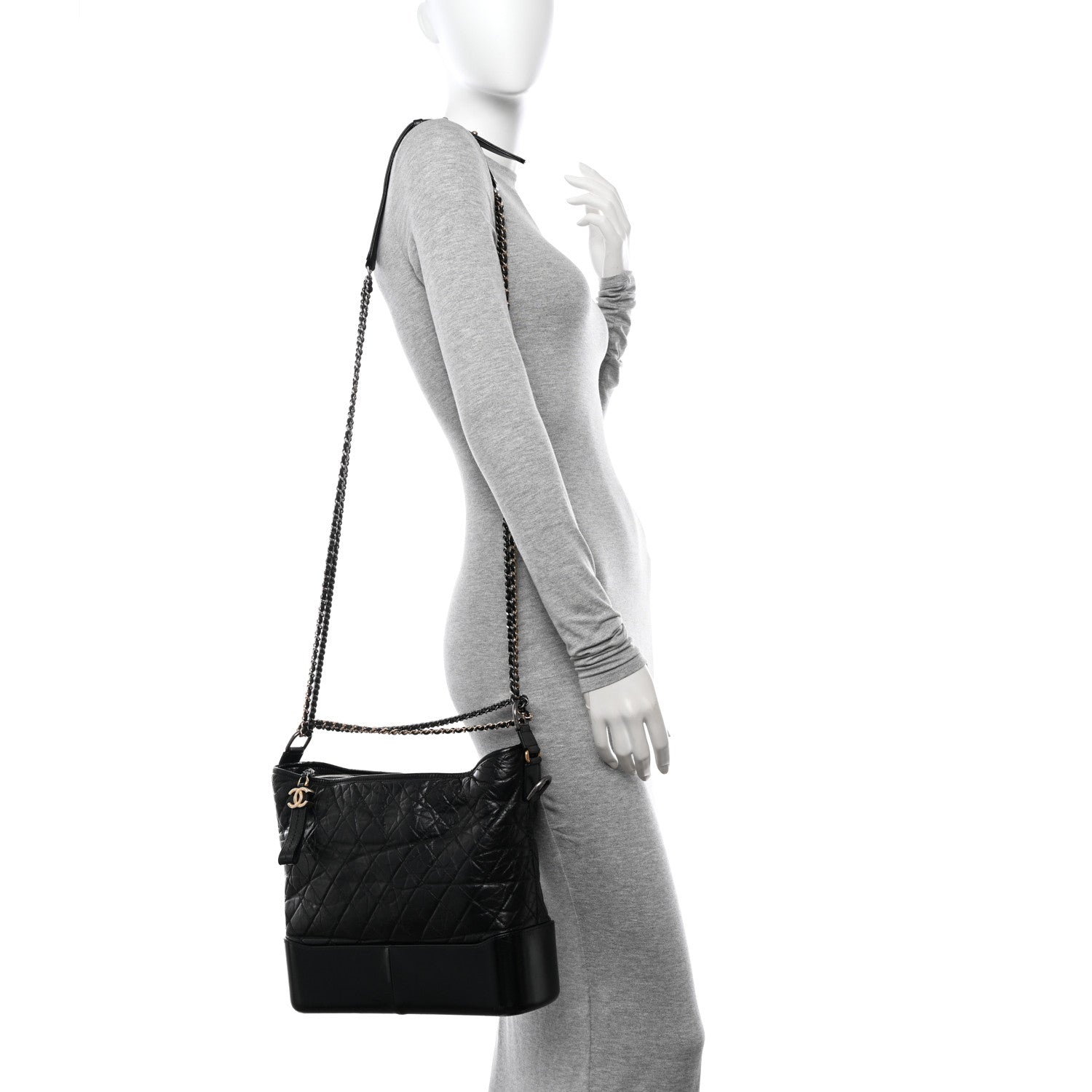 Chanel Aged Calfskin Quilted Large Gabrielle Hobo Black 2 of 13