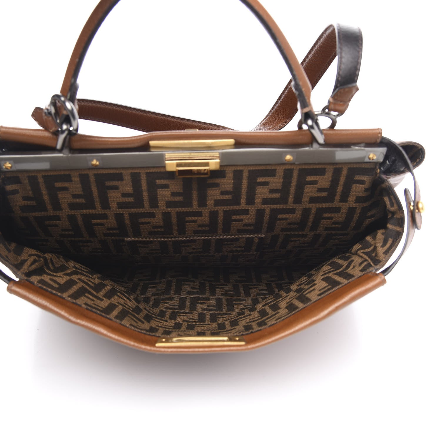 Fendi Goatskin Zucca Large Peekaboo Iconic Satchel Cuoio Tobacco Moro 6 of 12