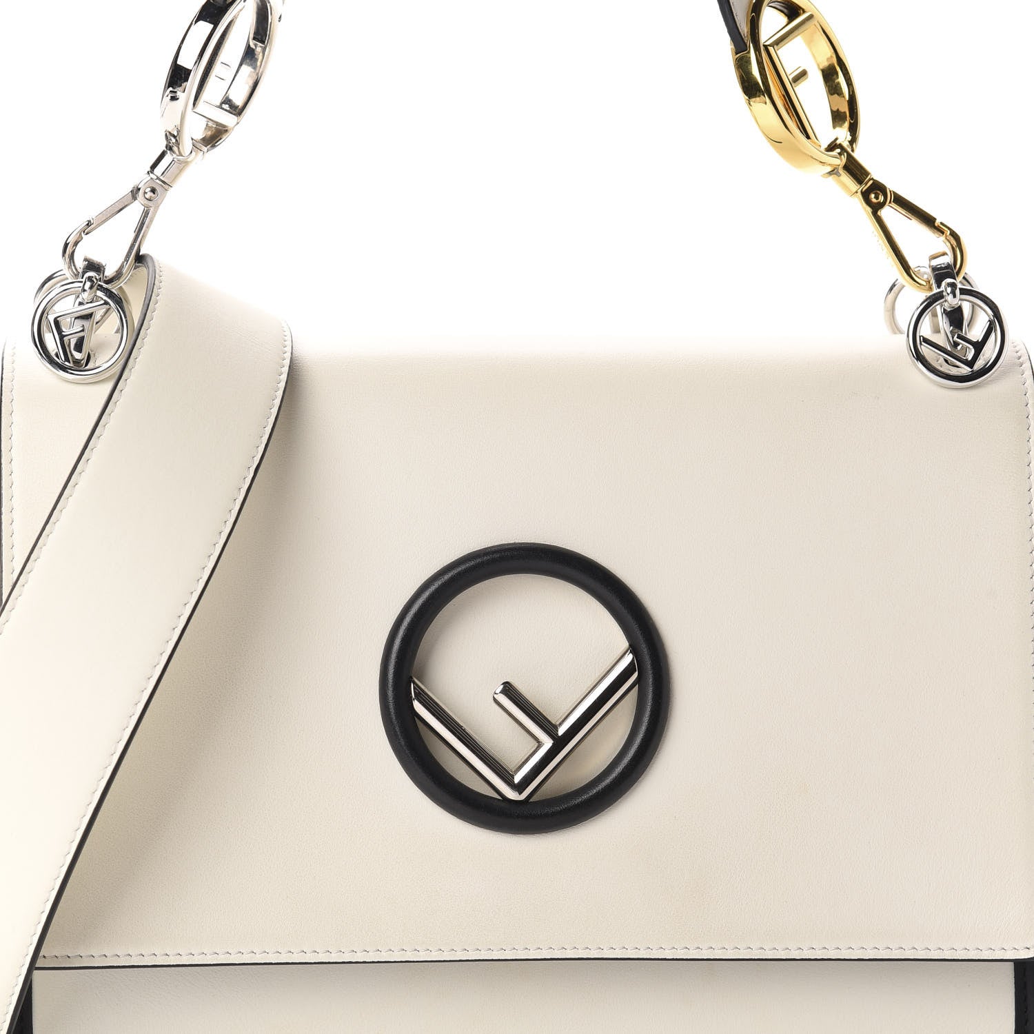 Fendi Vitello Century Alcantara F is Fendi Bi-Color Kan I Shoulder Bag White Black 12 of 12