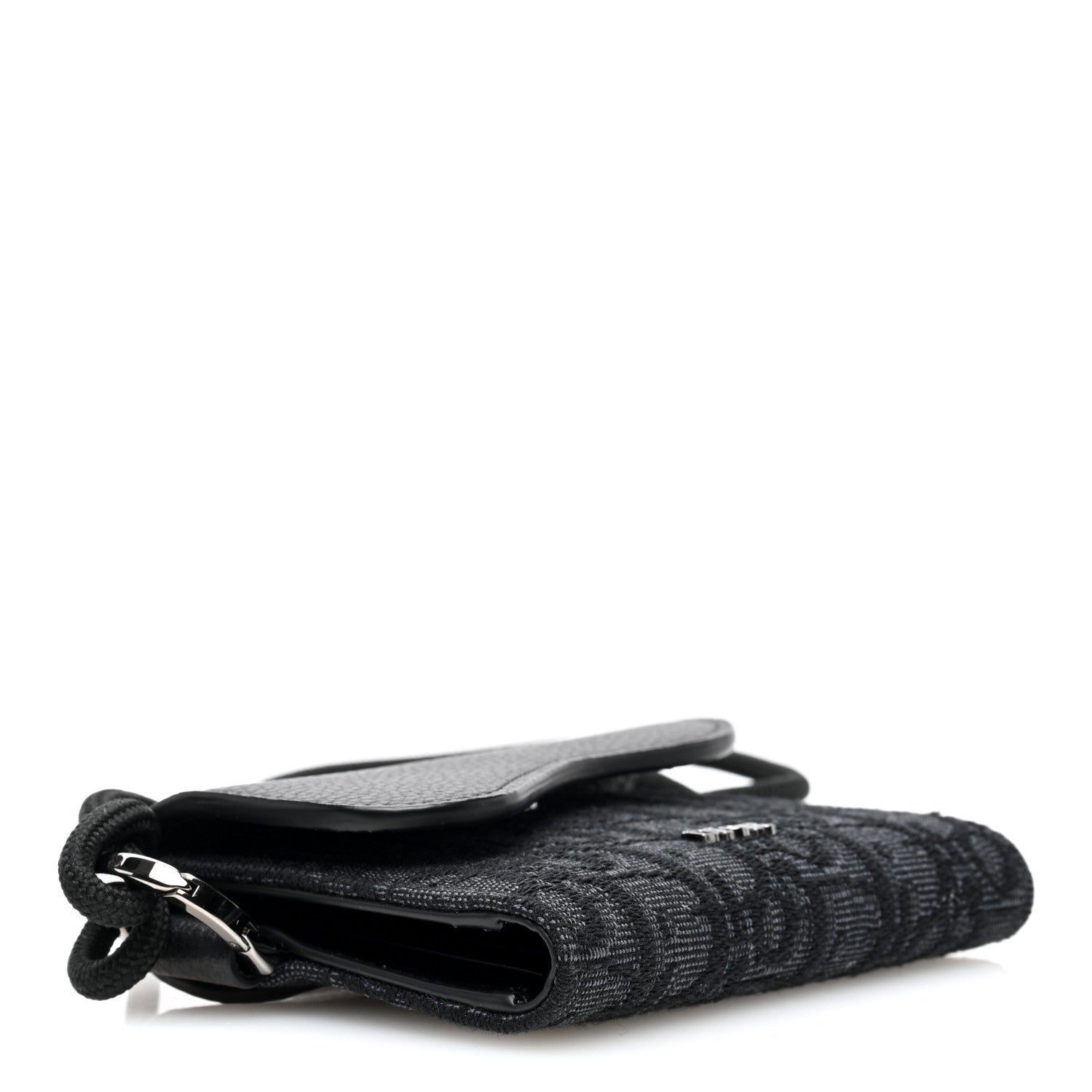 Christian Dior Oblique Jacquard Grained Calfskin Saddle Card Holder On Strap Black 4 of 9