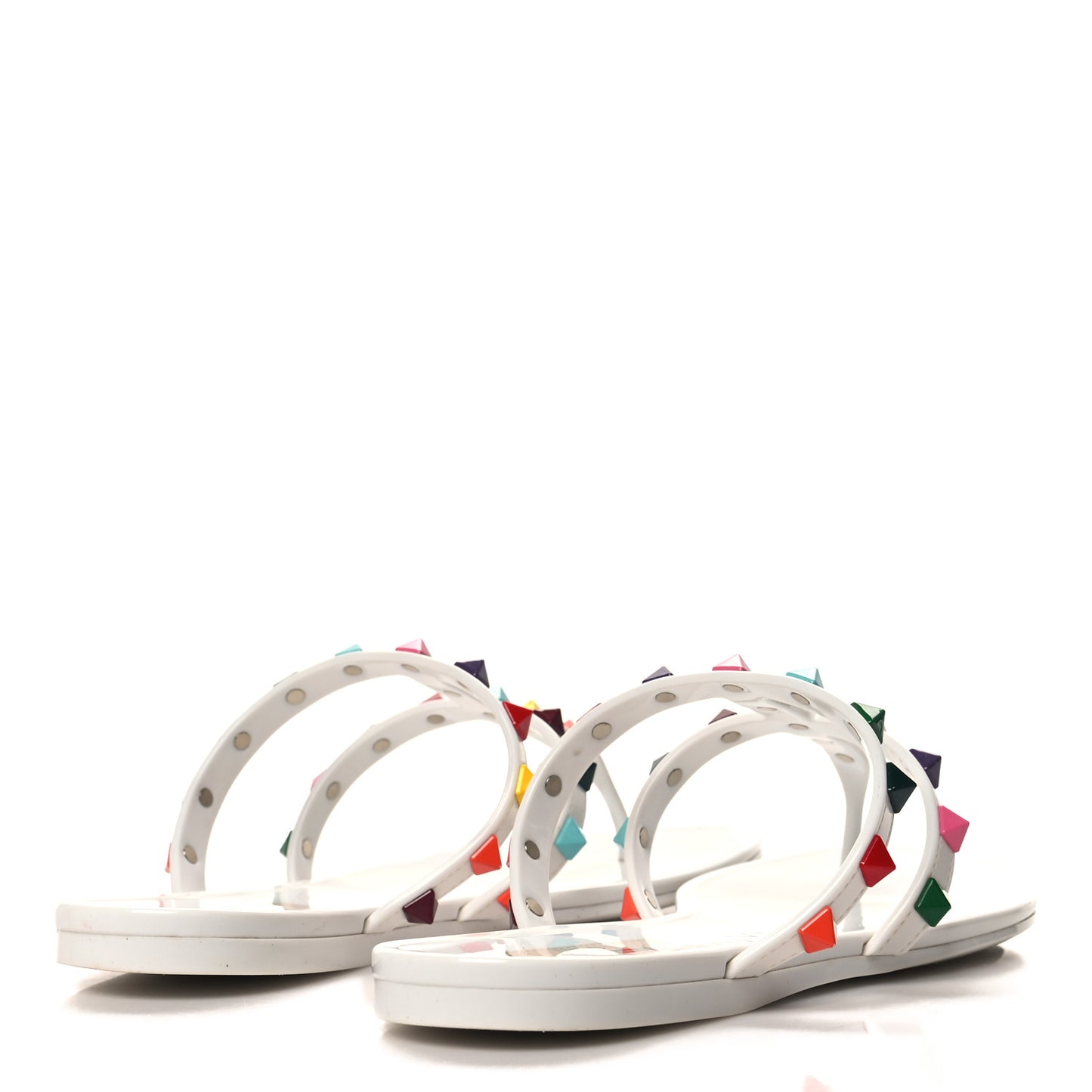 VALENTINO GARAVANI PVC Jelly Rockstud Caged Flat Thong Sandals 35 White Multicolor