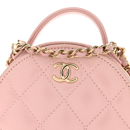 Chanel Shiny Lambskin Quilted Round Handle With Care Vanity With Chain Pink 11 of 12