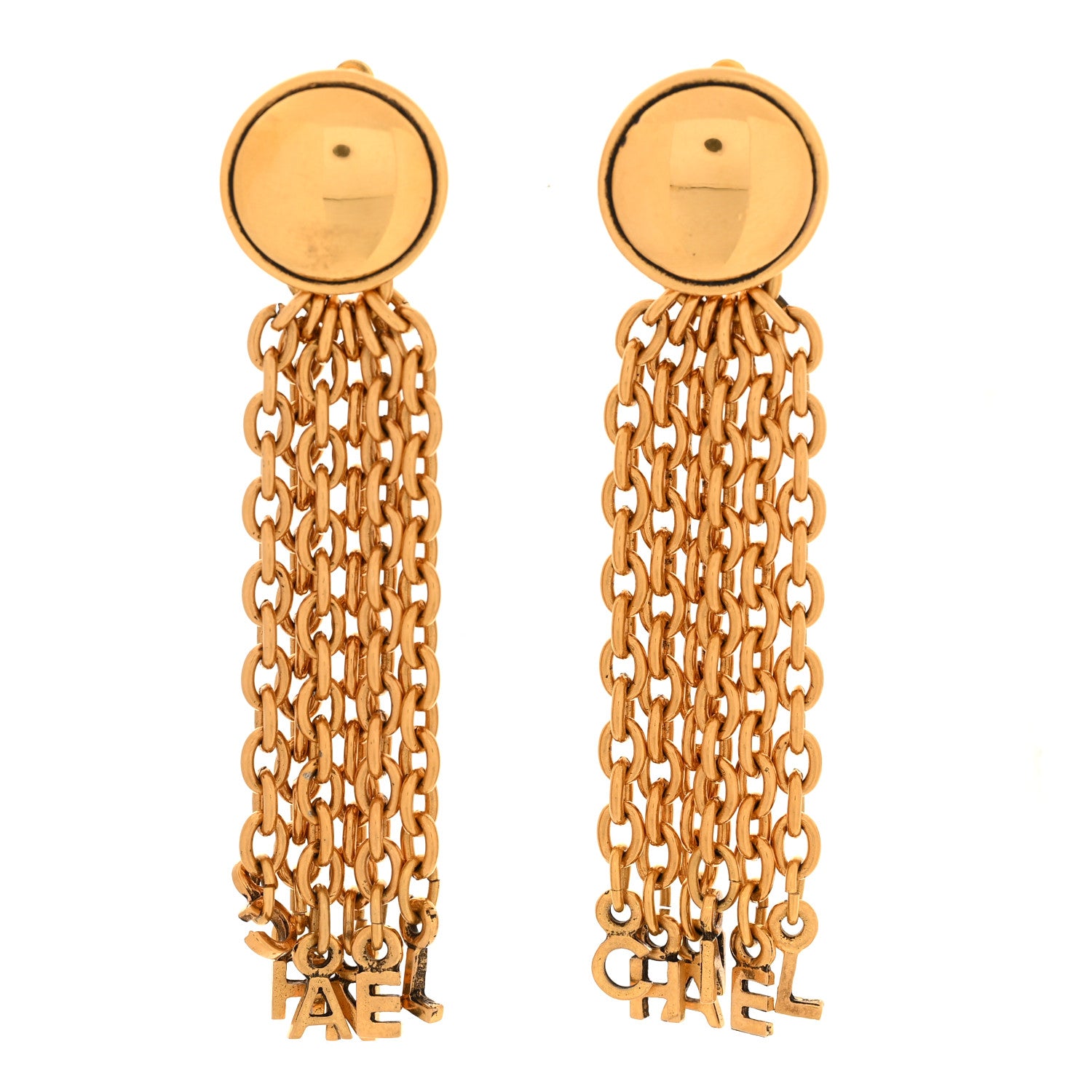 Chanel Metal Chain Logo Drop Clip On Earrings Gold 1 of 4