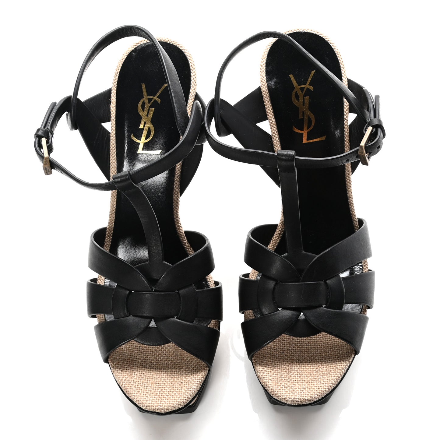 Calfskin Canvas Tribute 105 Platform Sandals 39 Black