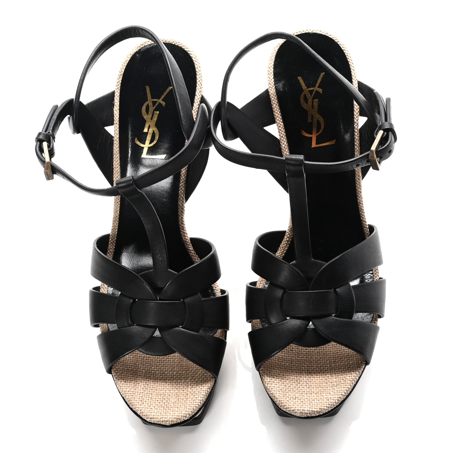 Saint Laurent Calfskin Canvas Tribute 105 Platform Sandals 39 Black 5 of 9