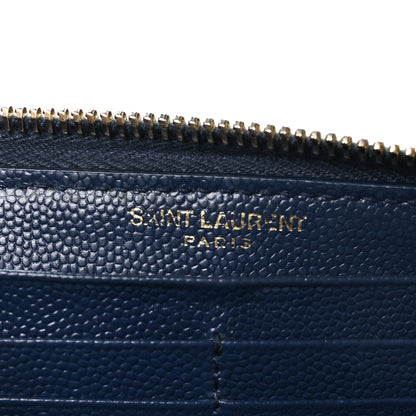 Saint Laurent Grain De Poudre Matelasse Chevron Monogram Zip Around Wallet Deep Marine 6 of 8