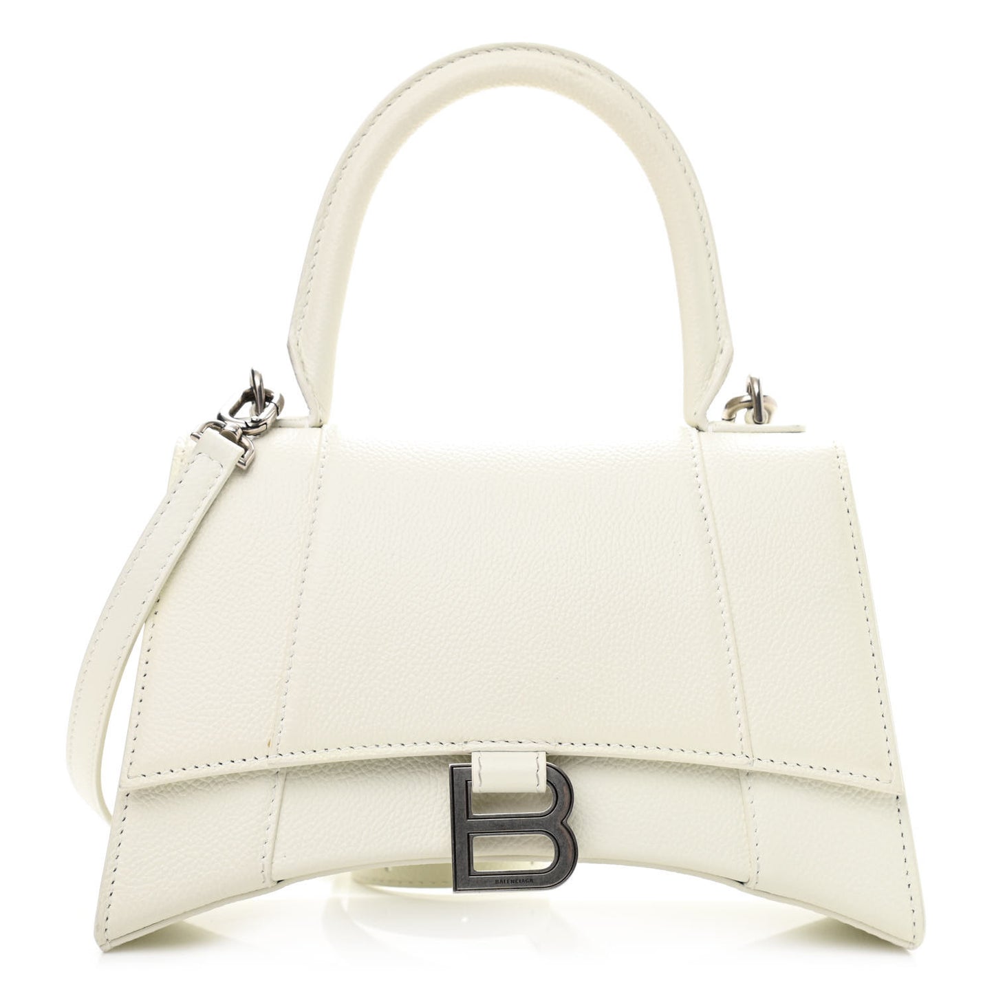 Grained Calfskin Small Hourglass Top Handle Bag White