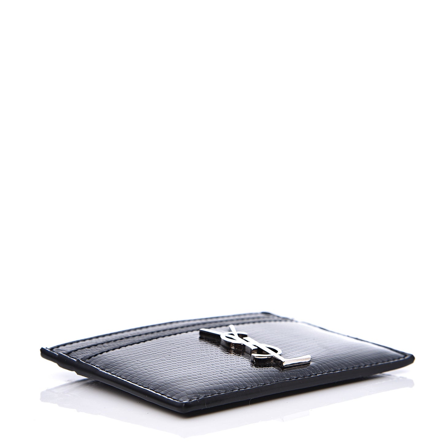 Patent Tejus Lizard Calfskin Embossed Card Case Black
