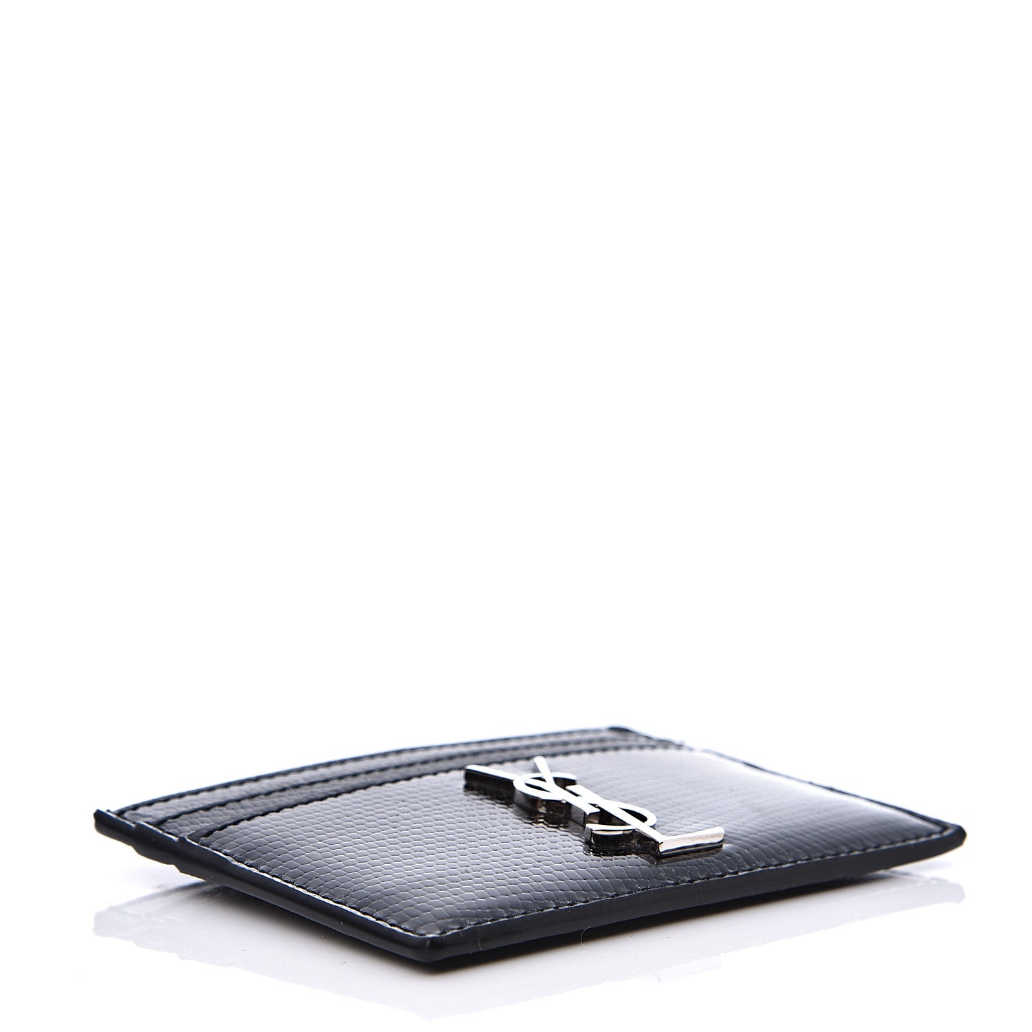 Saint Laurent Patent Tejus Lizard Calfskin Embossed Card Case Black 3 of 7