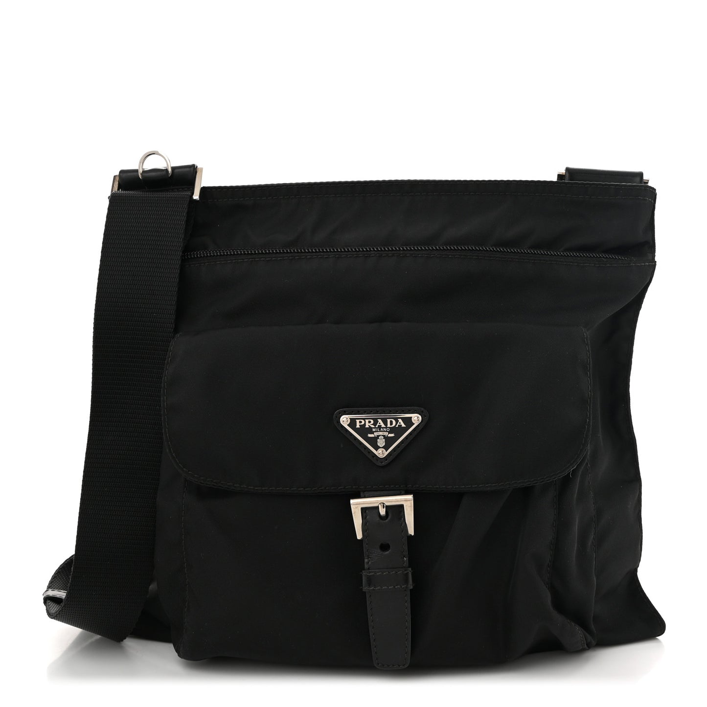 Tessuto Nylon Flat Messenger Bag Black