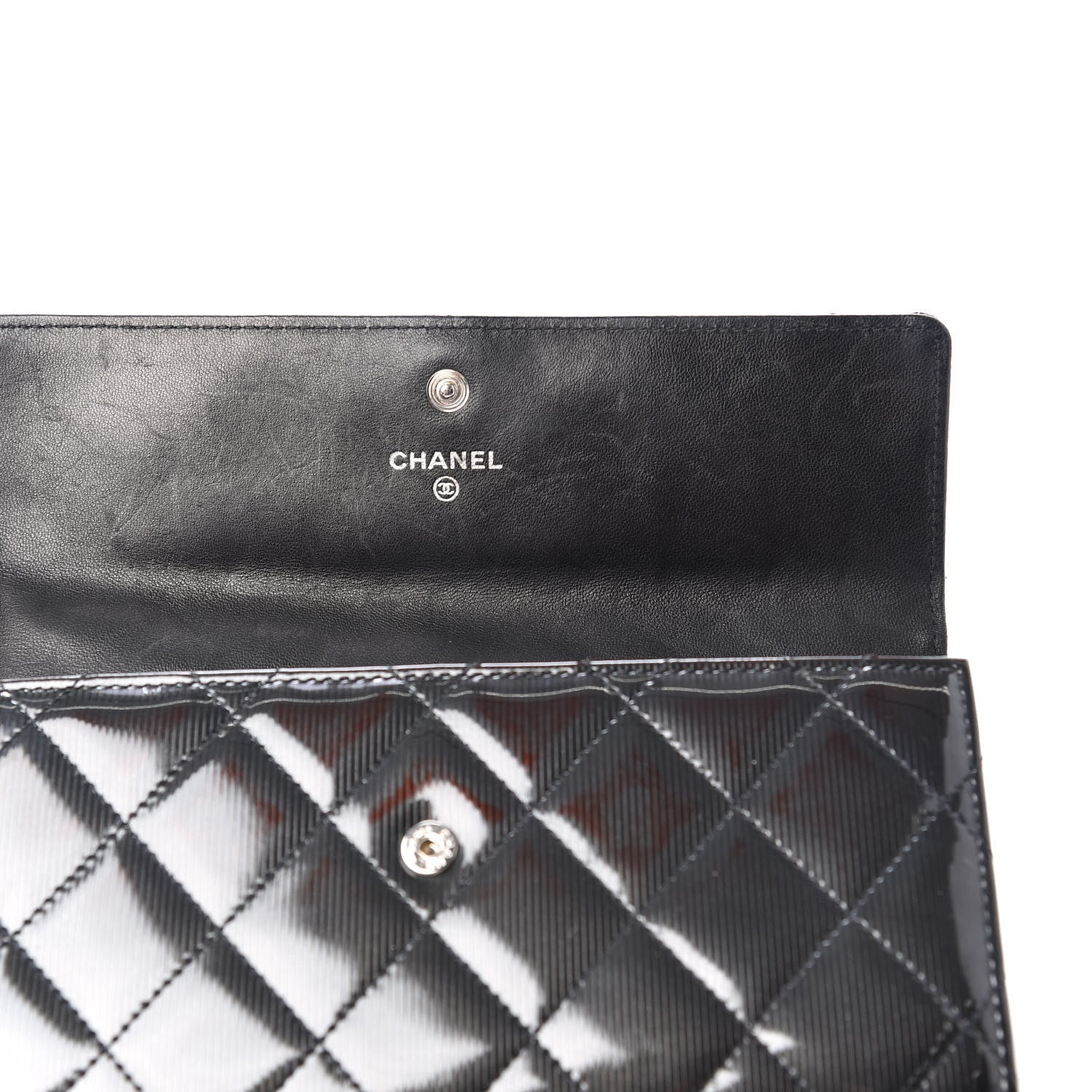 Chanel Striated Patent Quilted Large Gusset Flap Wallet Dark Grey 9 of 12