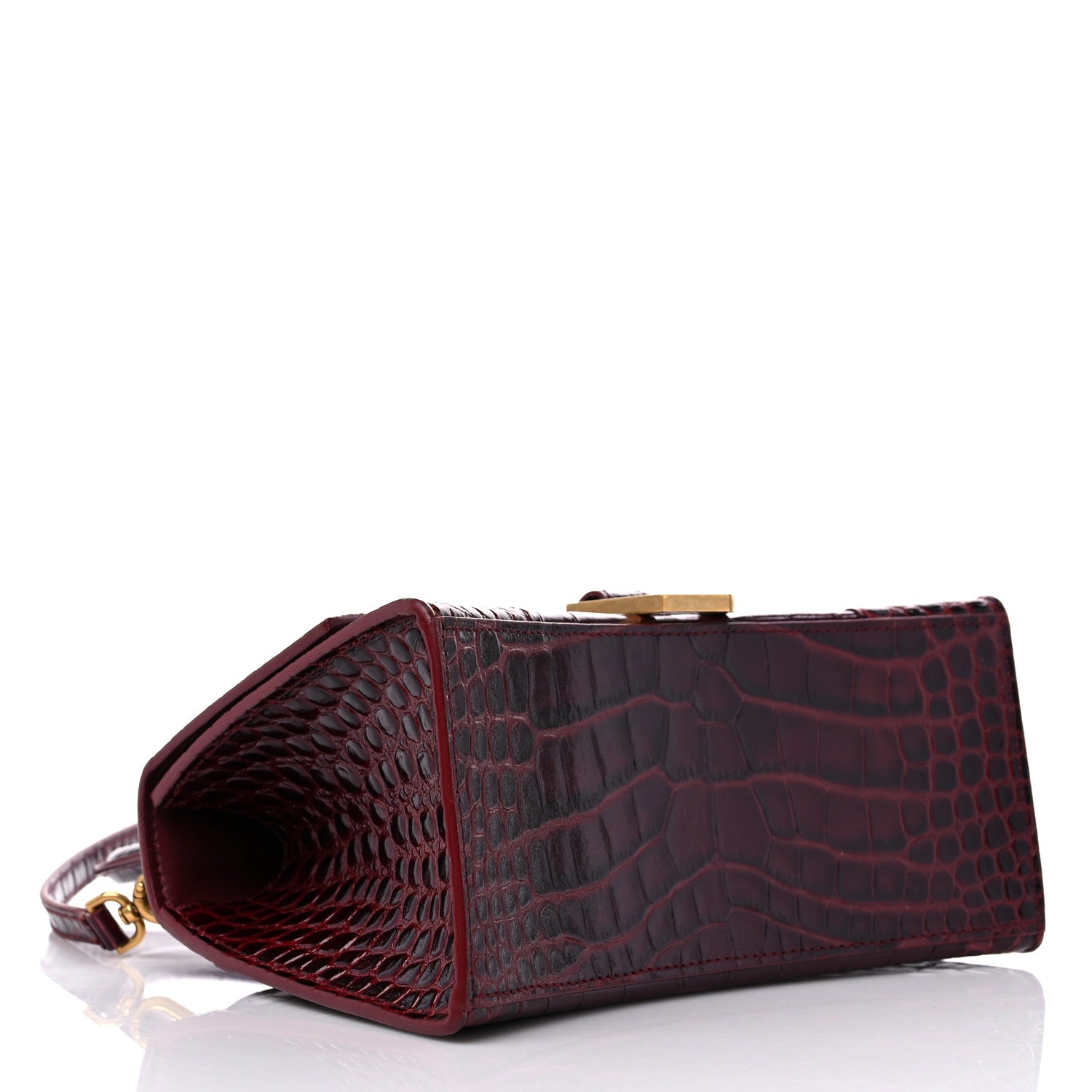 Balenciaga Shiny Calfskin Crocodile Embossed Small Hourglass Top Handle Bag Dark Red 4 of 15