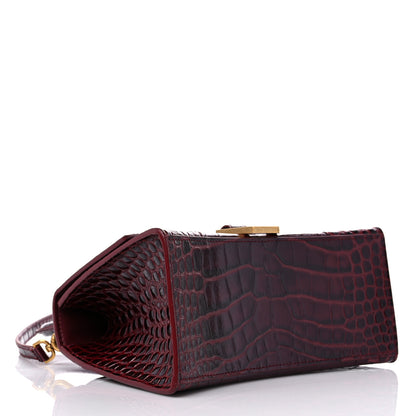 Balenciaga Shiny Calfskin Crocodile Embossed Small Hourglass Top Handle Bag Dark Red 4 of 15