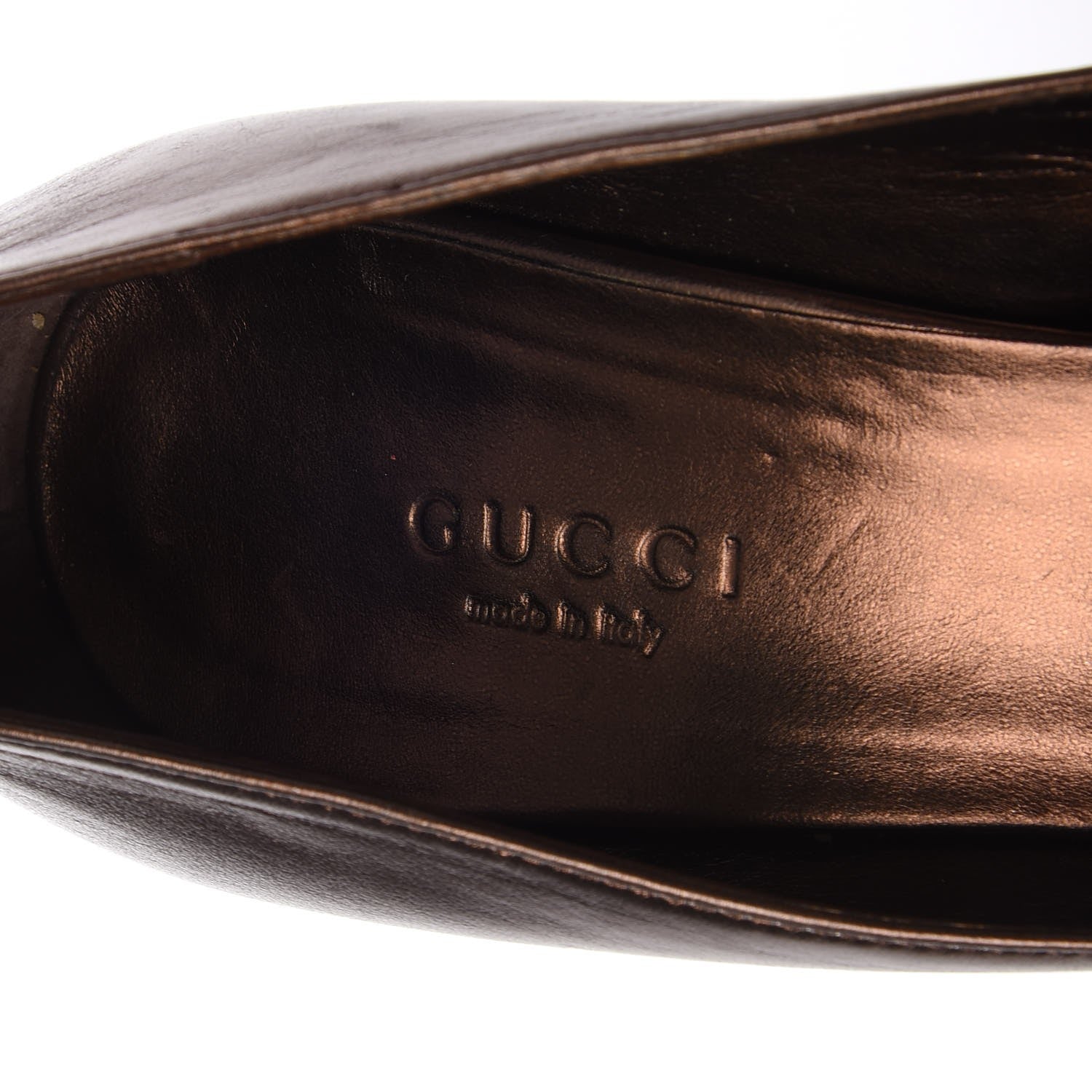 Gucci Metallic Nappa Hollywood Peep Toe Pumps 6.5 Brown 8 of 19