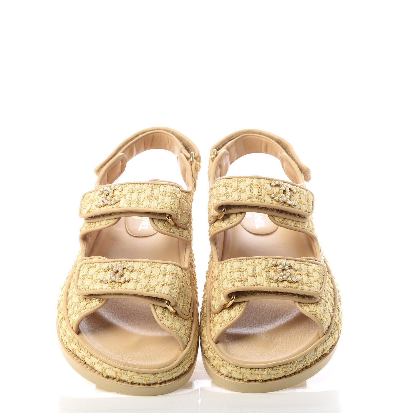 Braided Fabric Velcro Dad Sandals 35 Beige