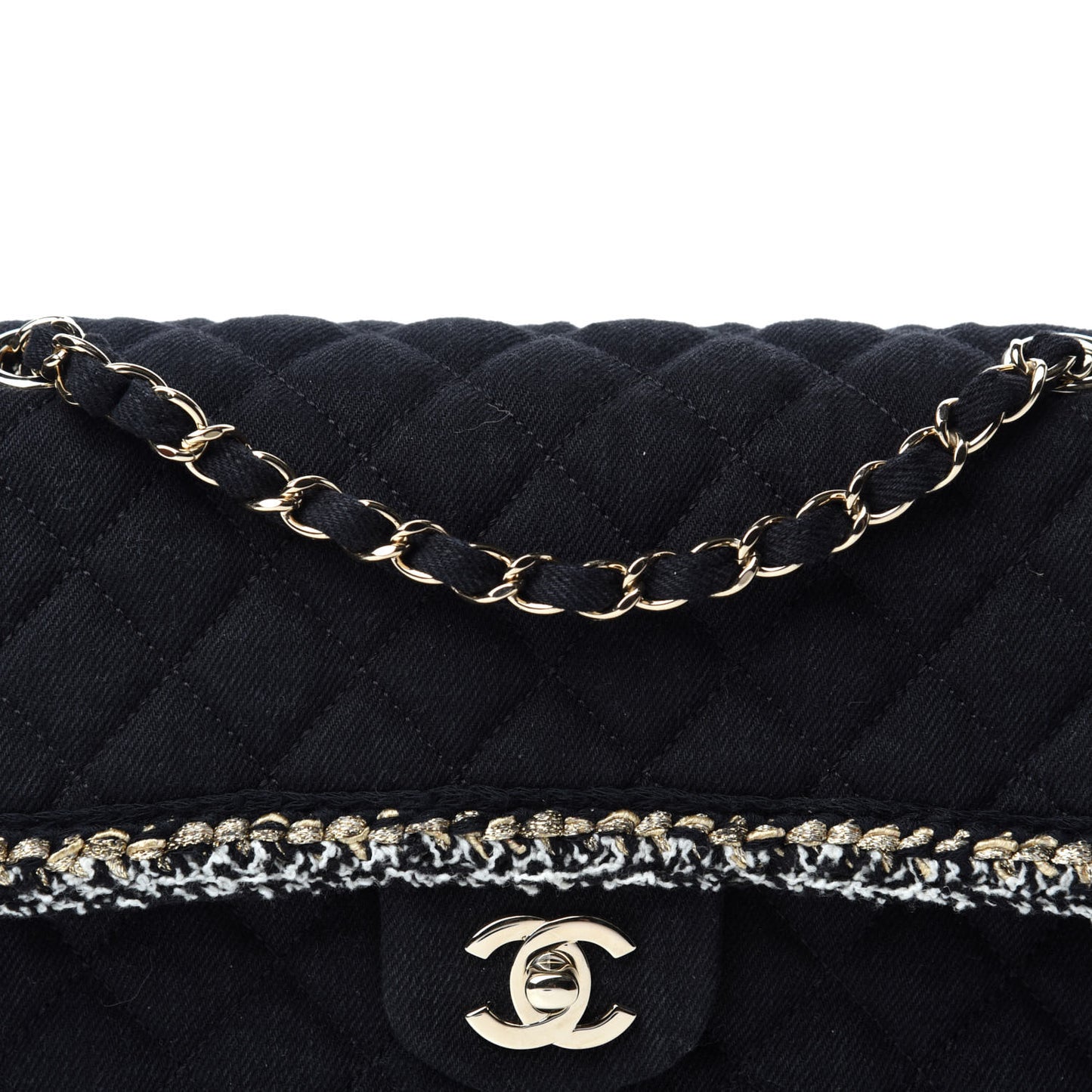 Denim Braided Medium Flap Bag Black