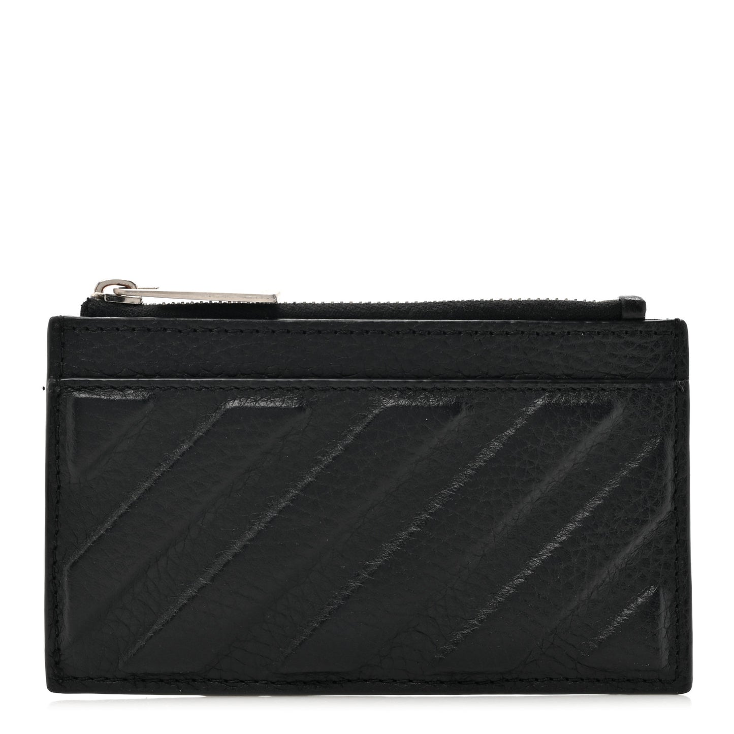 Calfskin Diag-Stripe Zip Card Holder Black