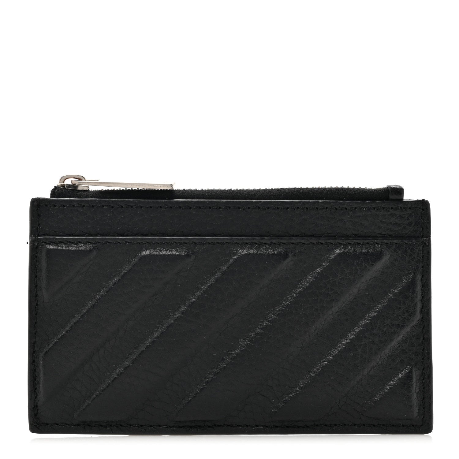 Off-White Calfskin Diag-Stripe Zip Card Holder Black 1 of 9