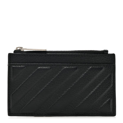 Off-White Calfskin Diag-Stripe Zip Card Holder Black 1 of 9