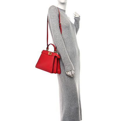 Fendi Vitello Seta Nappa Chinese Valentines Day Karligraphy Small Peekaboo I SEE U Satchel Rosso Cardinale Panna 2 of 10